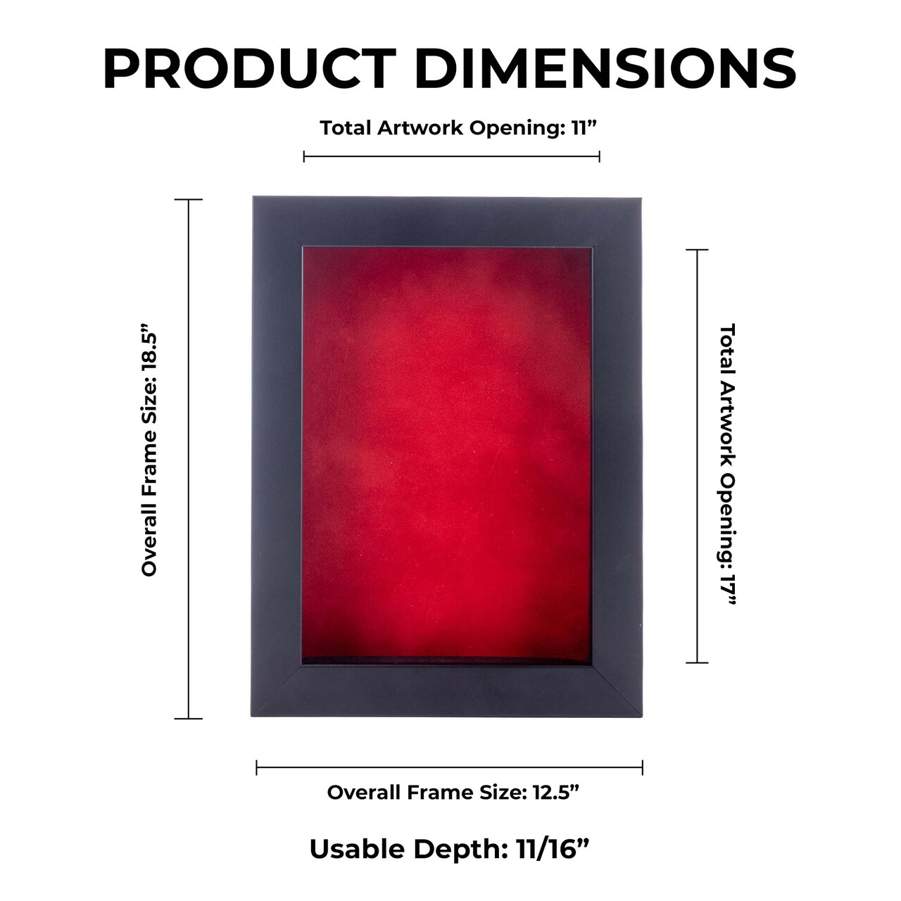 Classic Black Wood Shadown Box Frame with Acrylic Front - Red Suede Backing, 30 Sizes